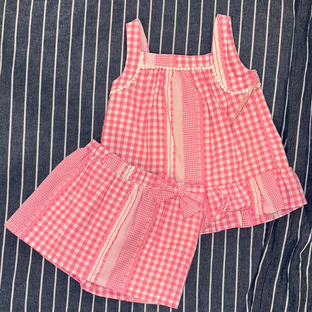Pink Gingham Top and Skirt Set